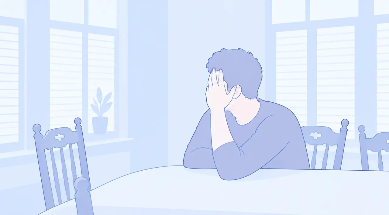 Illustration: nachdenklicher Mann am Tisch