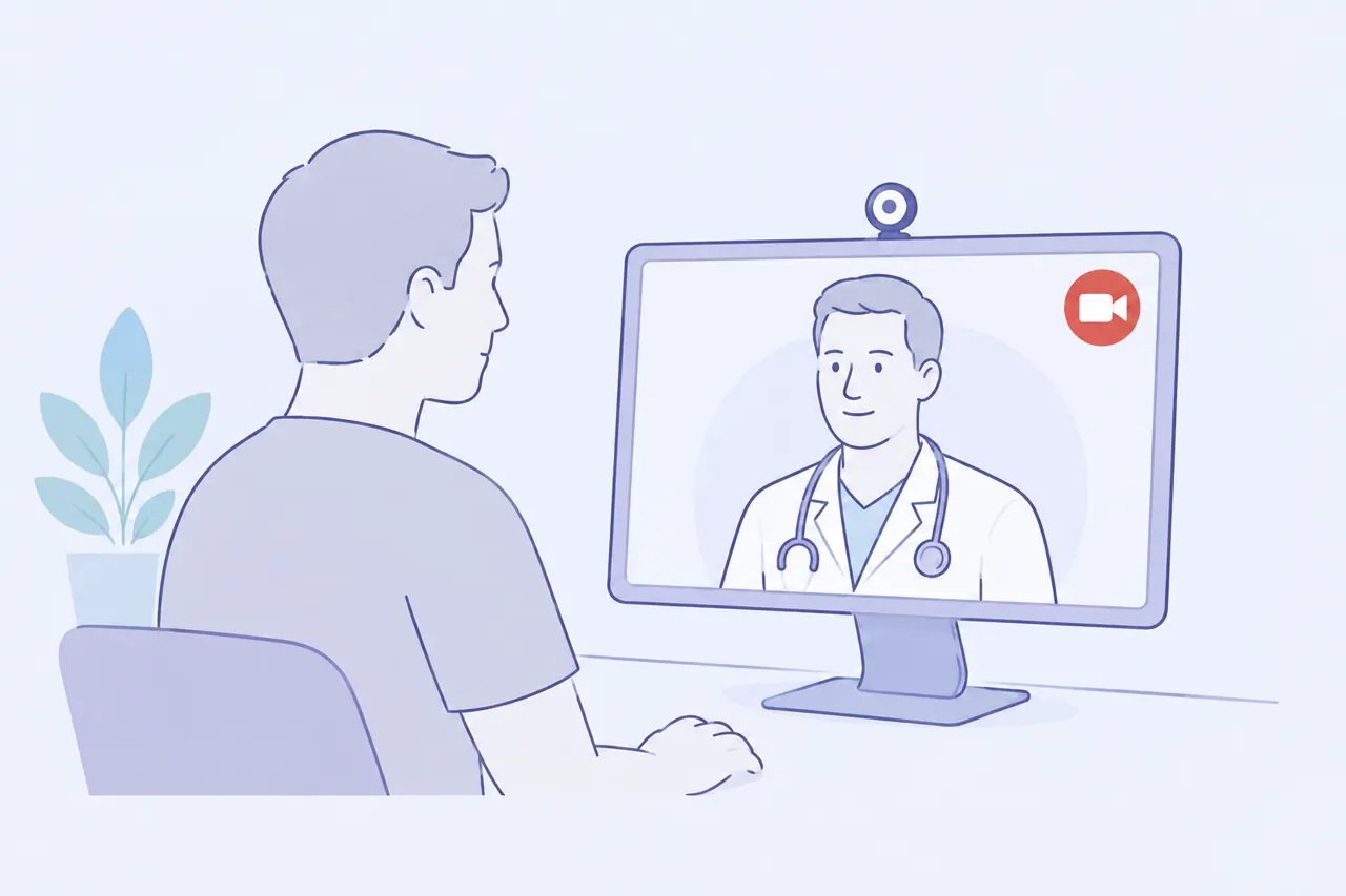 Illustration: Videosprechstunde mit einem Arzt